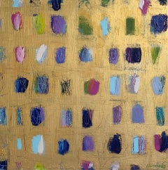 Golden Windows 1, abstract gold painting with pastel colors