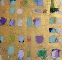 Golden Windows 2, abstract gold painting with pastel colors