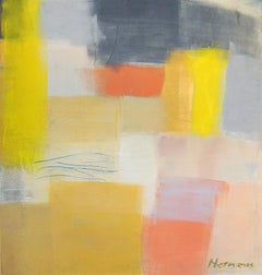 Mid-Century I, pittura astratta a pastello morbido su tela, rosa e giallo