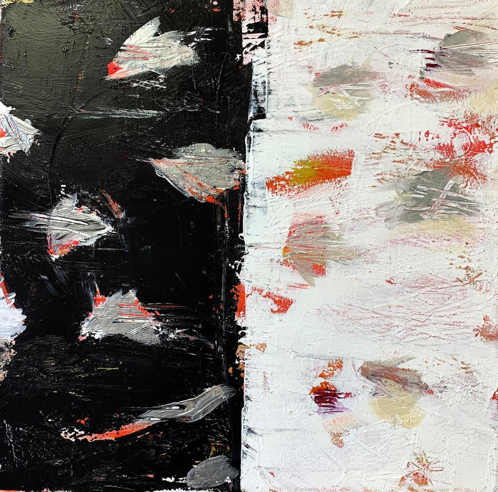 De la noche al día, pintura acrílica abstracta, blanco y negro - Painting de Ellen Hermanos