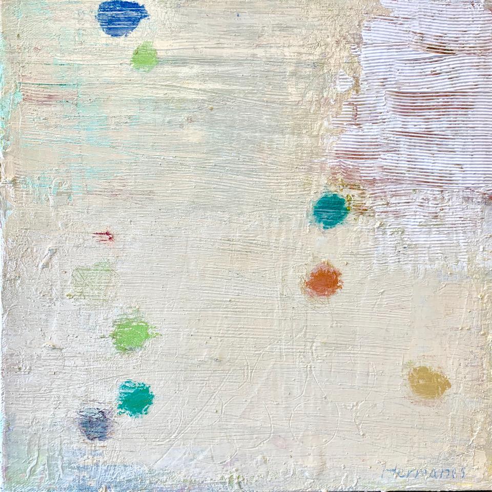 Ellen Hermanos Abstract Painting - Pebble Series II, neutral and multicolored abstract painting on canvas