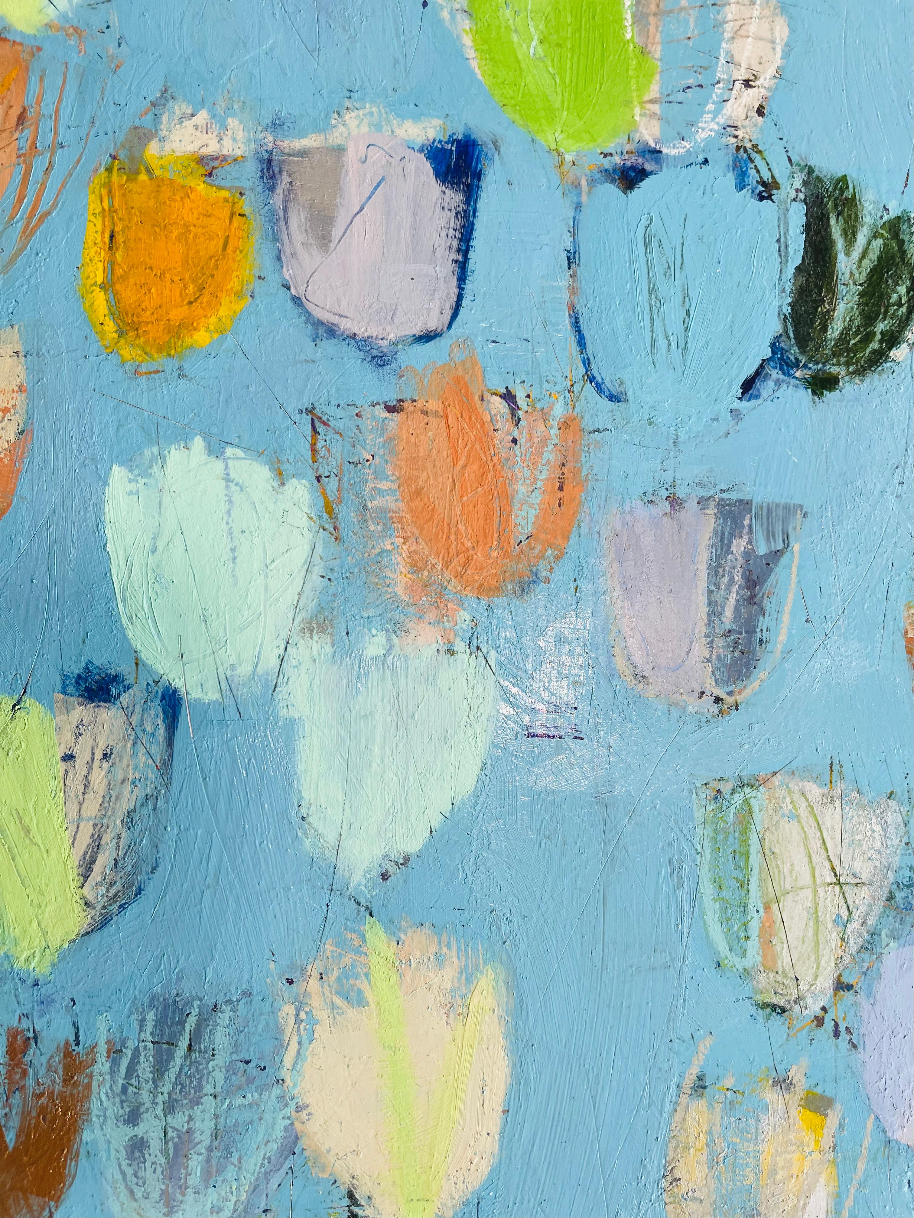 Tulipani su blu brillante, pittura di tulipani - Painting di Ellen Hermanos