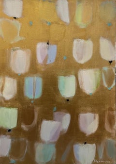 Tulips with Blue Dots, floral, abstract, gold