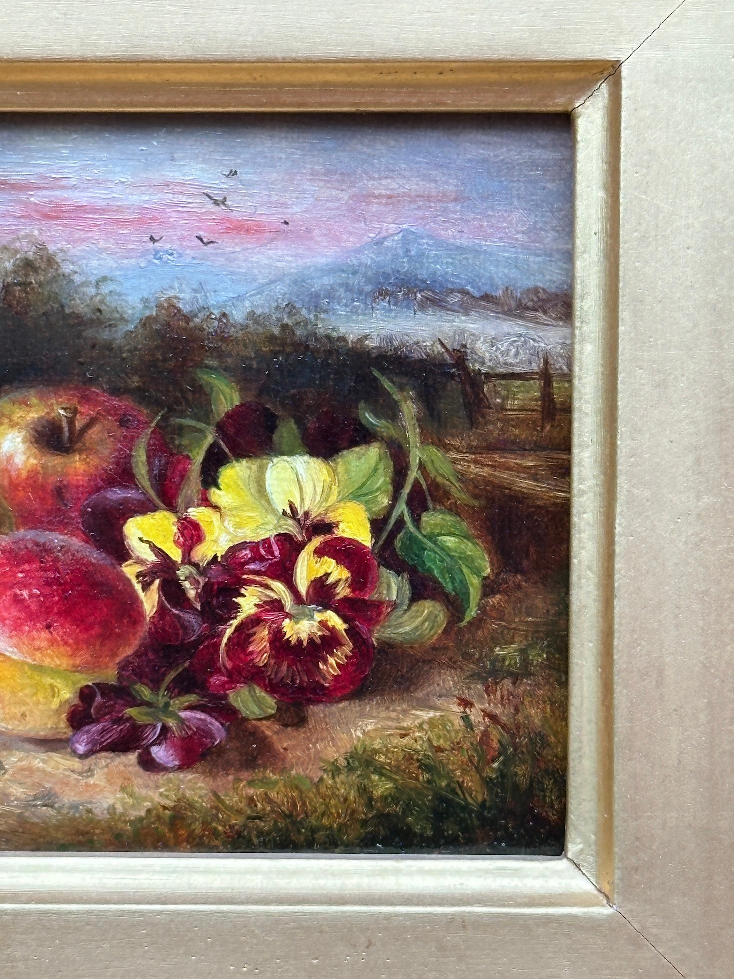 19th century English still life of fruit, apples, pears, birds nest, flowers For Sale 3