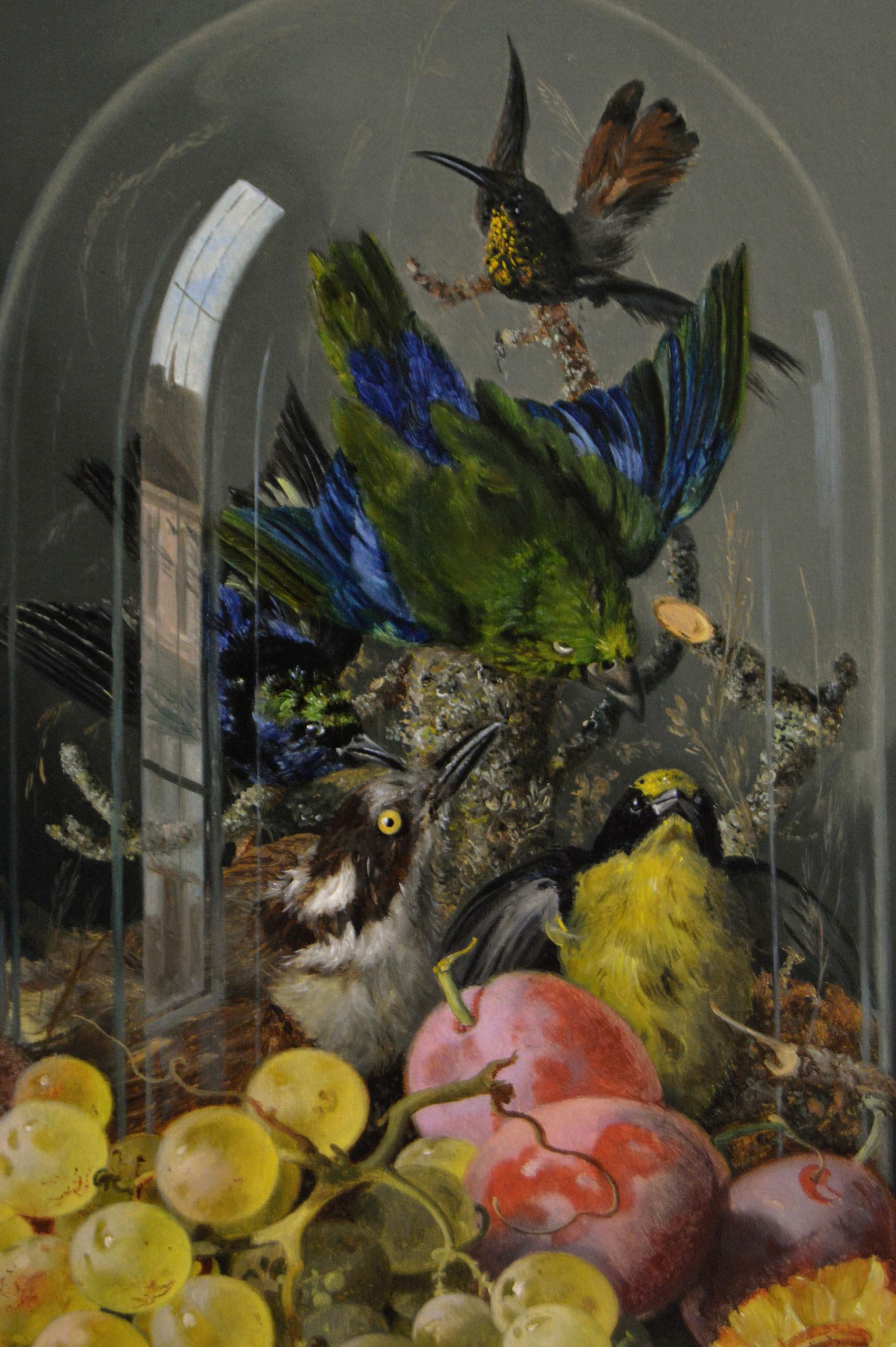 Nature morte à l'huile du 19e siècle représentant des fruits et des oiseaux - Victorien Painting par Ellen Ladell