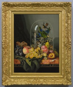 Ellen Ladell - 19th Century still life oil painting of fruit & birds 19th Century still life oil painting of fruit & birds