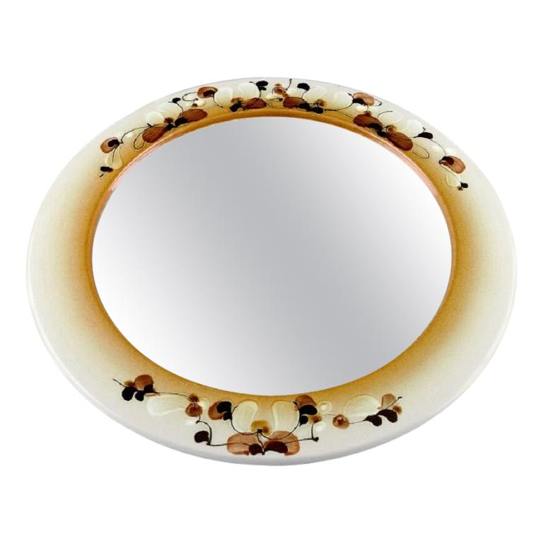 Ellen Malmer for Royal Copenhagen, Large Round Mirror in Glazed Faience