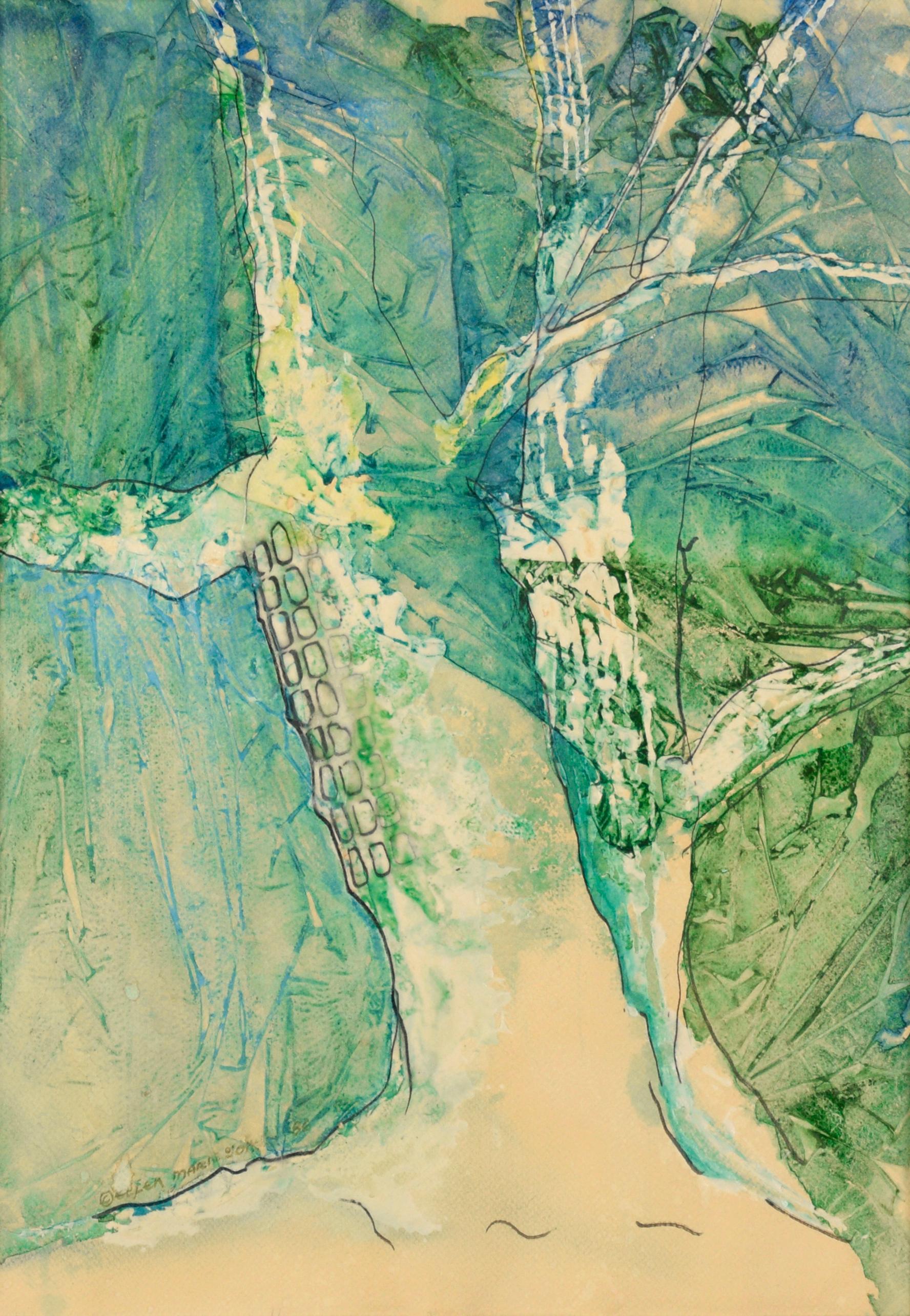 Composition expressionniste abstraite « Sycamores » en acrylique sur papier - Painting de Ellen Marie Jones