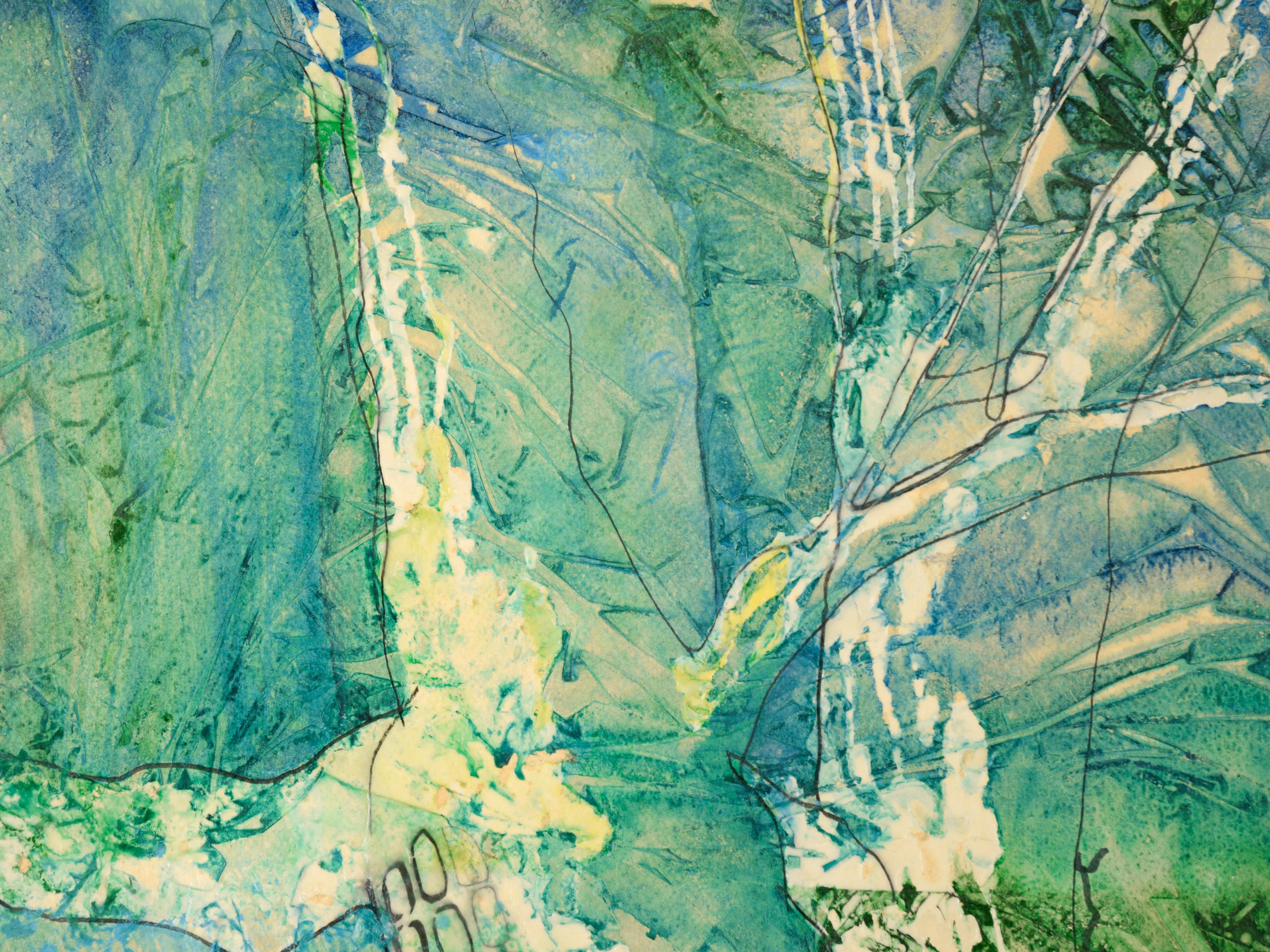 Composition expressionniste abstraite « Sycamores » en acrylique sur papier - Expressionnisme abstrait Painting par Ellen Marie Jones