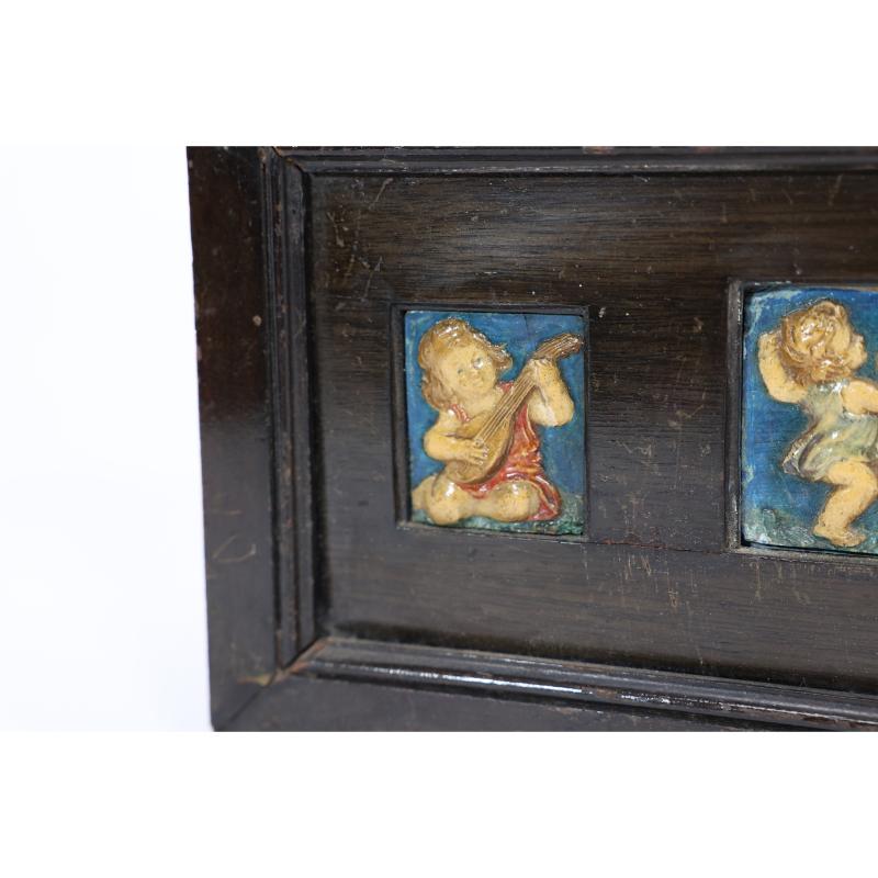 Ellen Mary Rope for Della Robbia. Small picture frame with three plaster plaques For Sale 3