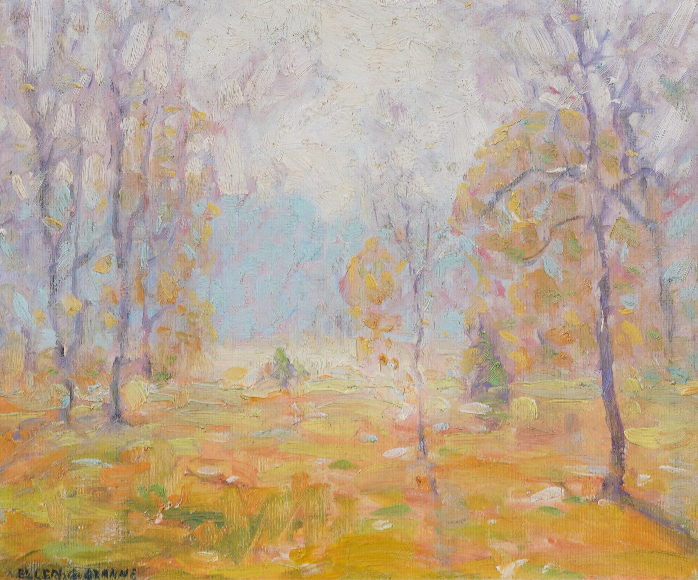 Antique American Impressionist Framed Fall Landscape Early 1900s Oil Painting 1