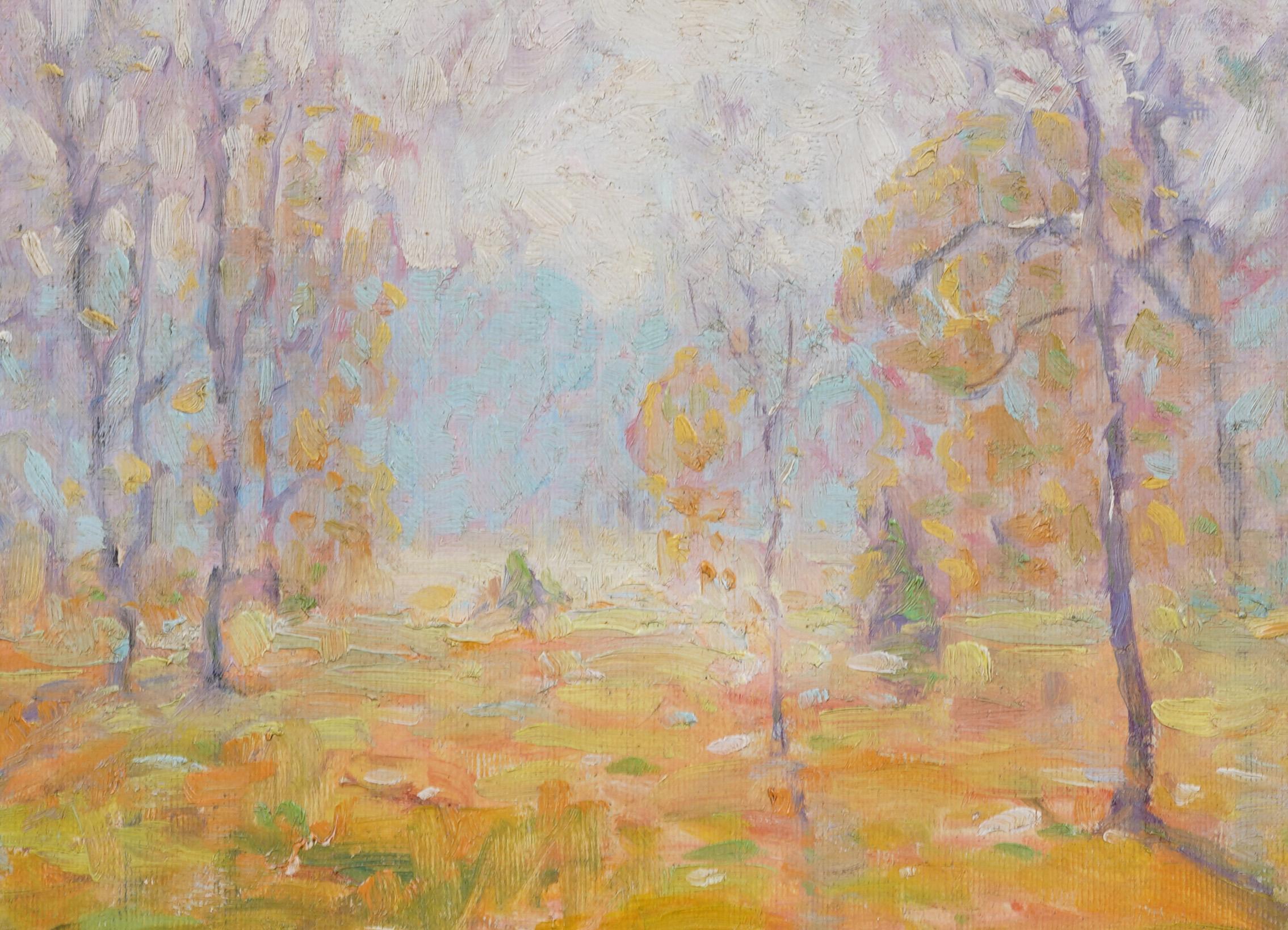 Antique American Impressionist Framed Fall Landscape Early 1900s Oil Painting 3