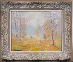 Antique American Impressionist Framed Fall Landscape Early 1900s Oil Painting