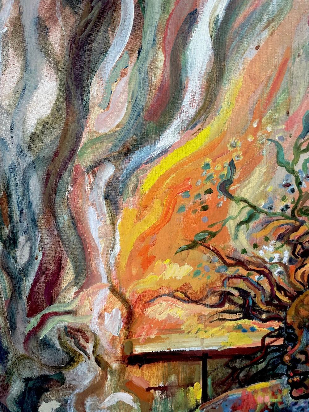 Tre sorelle: grande dipinto figurato espressionista astratto e allattamento al seno in vendita 6
