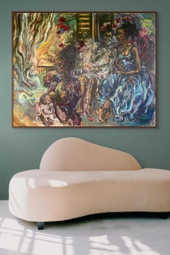 Three Sisters: large abstract expressionist figural painting & breast feeding