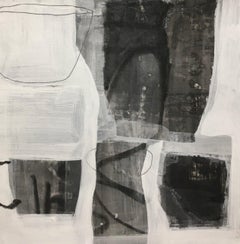 Black and White Vessel Group, Petite Square Abstract Still Life on Paper