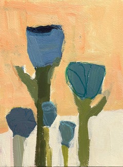 Blue Field Flowers par Ellen Rolli, Nature morte contemporaine à l'acrylique sur papier