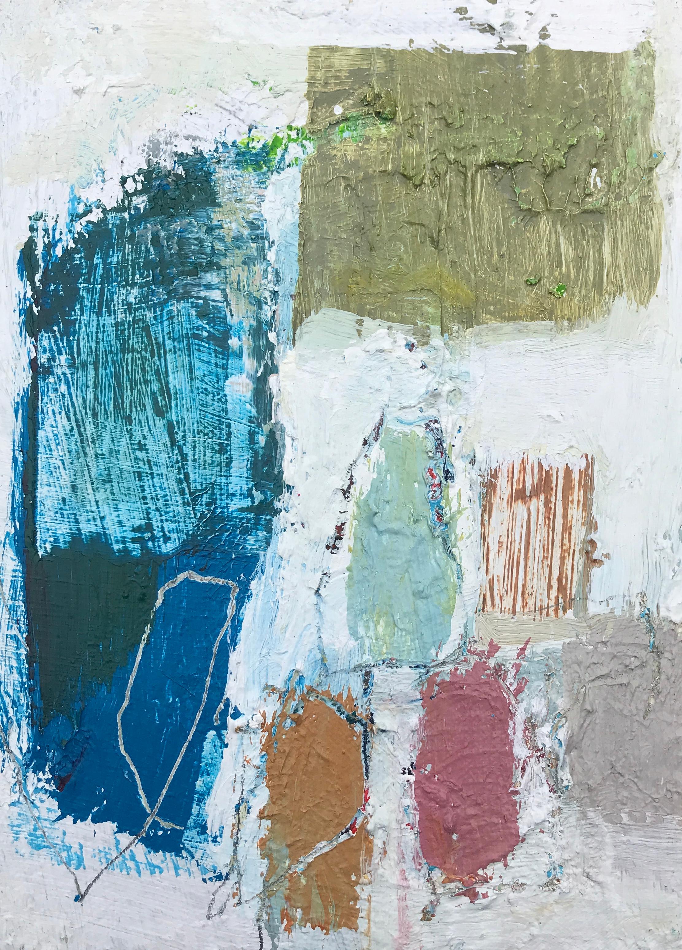 This little abstract painting is part of a 5 piece series, all of which are picture in an included image.  The artist has signed on the back.

Ellen earned her degree in Art Education with a minor in Painting at the Massachusetts College of Art in
