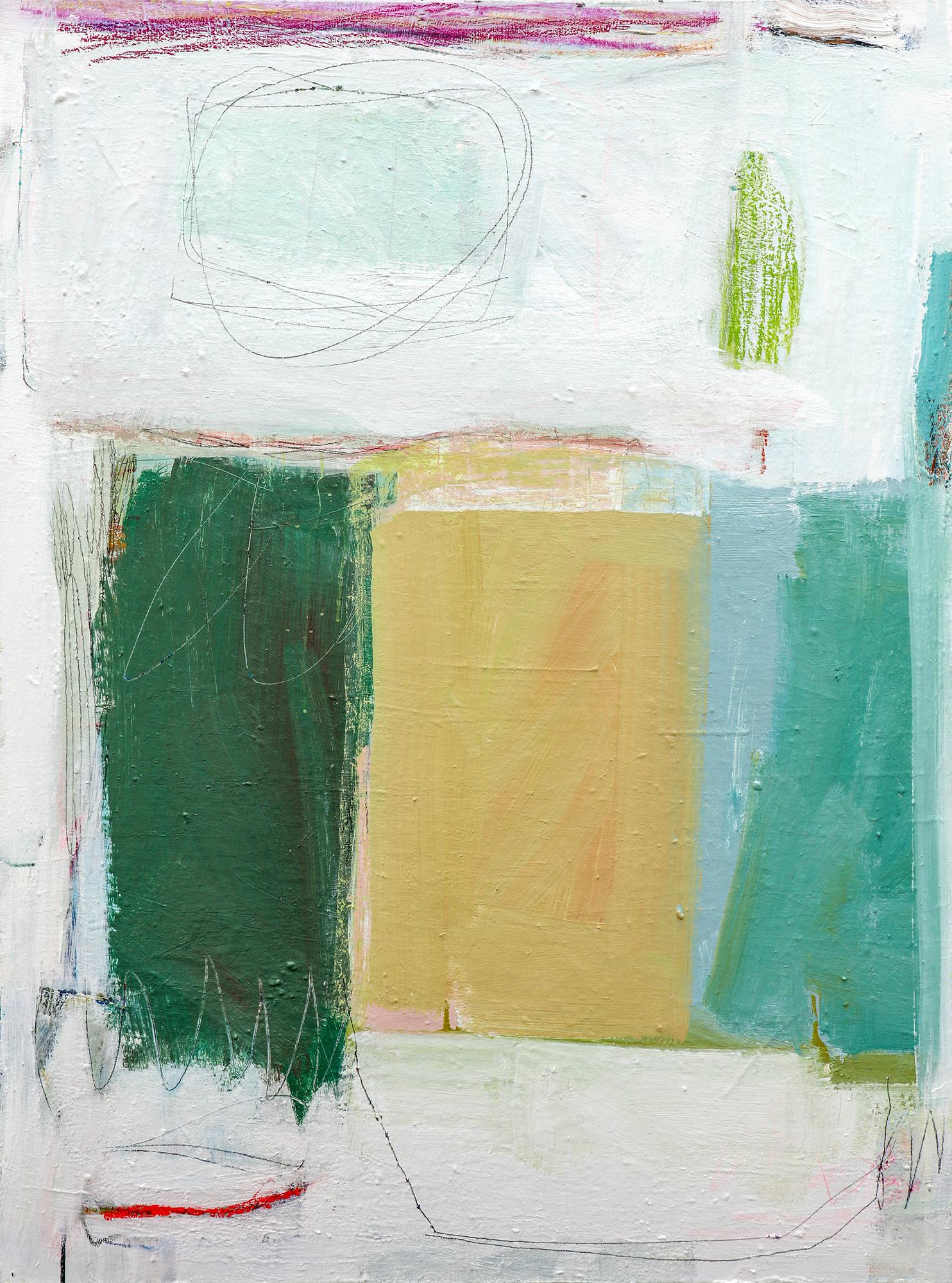 Ellen Rolli Abstract Painting - Kindred (Geometric, Abstract, muted, painting, on canvas)