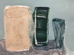 Offbeat Vessels, Petite Horizontal Abstract Still Life on Paper