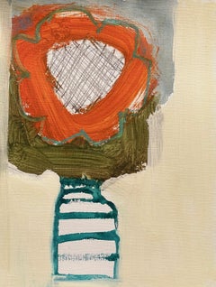 Vasija diminuta con girasol de Ellen Rolli, Naturaleza muerta contemporánea Óleo sobre papel