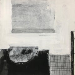 Vessel in Black and White Interior, Petite Square Abstract Still Life on Paper