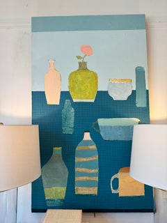 Vasija Personalidades y una flor de Ellen Rolli - Técnica mixta a gran escala sobre