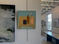 Vessel Shapes and a Flower, Contemporary Still Life Mixed Media Painting