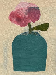 Vessel with Beach Rose by Ellen Rolli, Abstract Still Life on Canvas