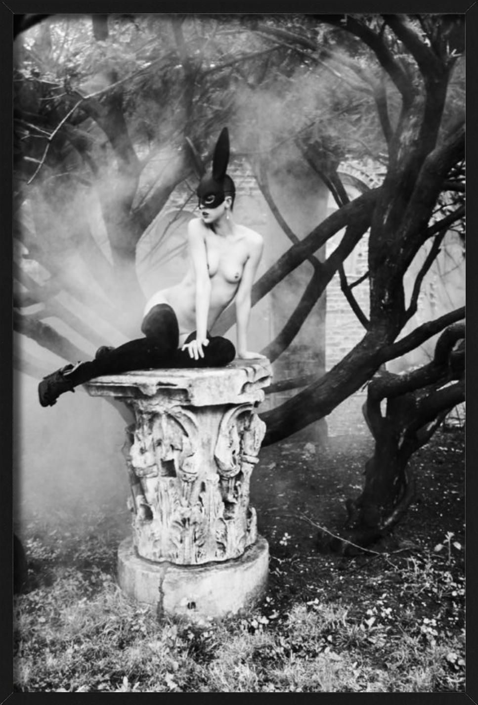 Bunny on pedestal - nude model with bunny ears - Contemporary Photograph by Ellen von Unwerth