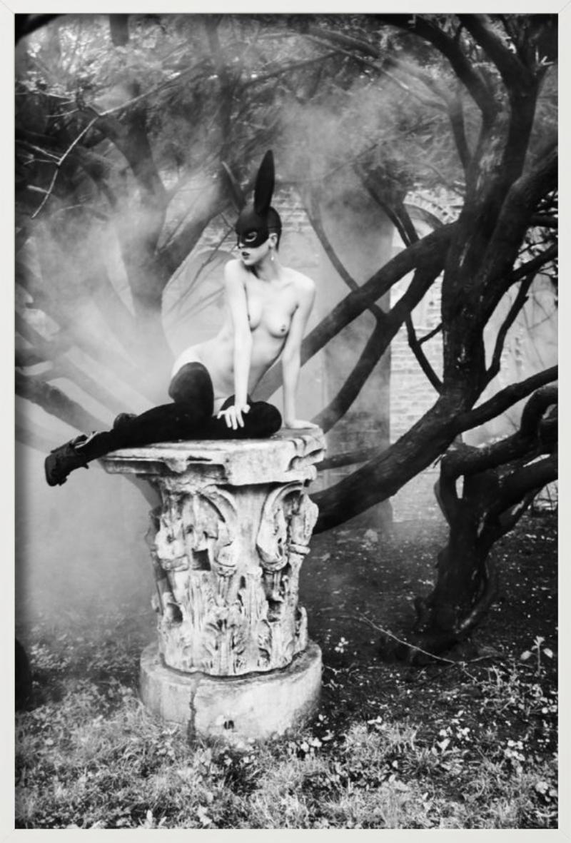 Bunny on pedestal - nude model with bunny ears For Sale 1