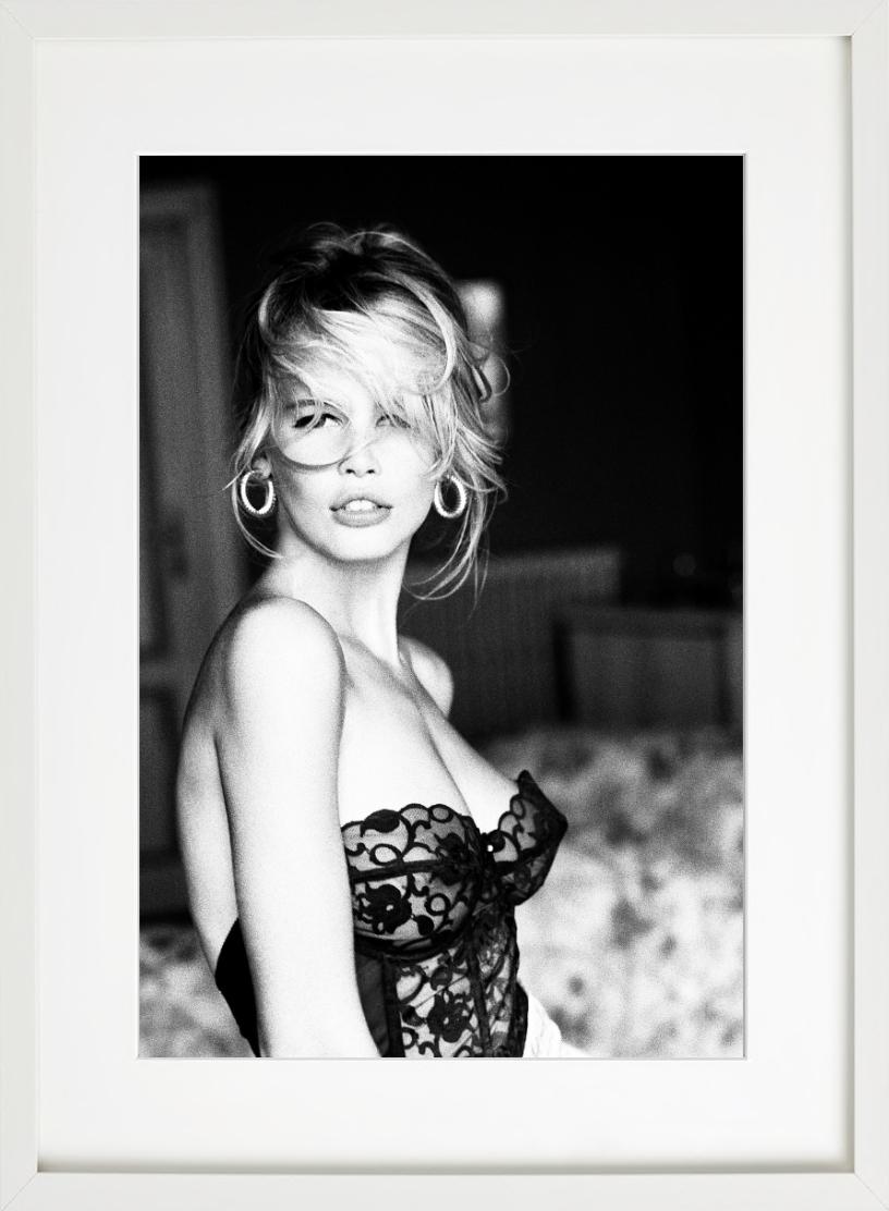 Claudia Schiffer for Guess - Portrait in Lace Top, Fine Art Photography, 1989 - Black Black and White Photograph by Ellen von Unwerth