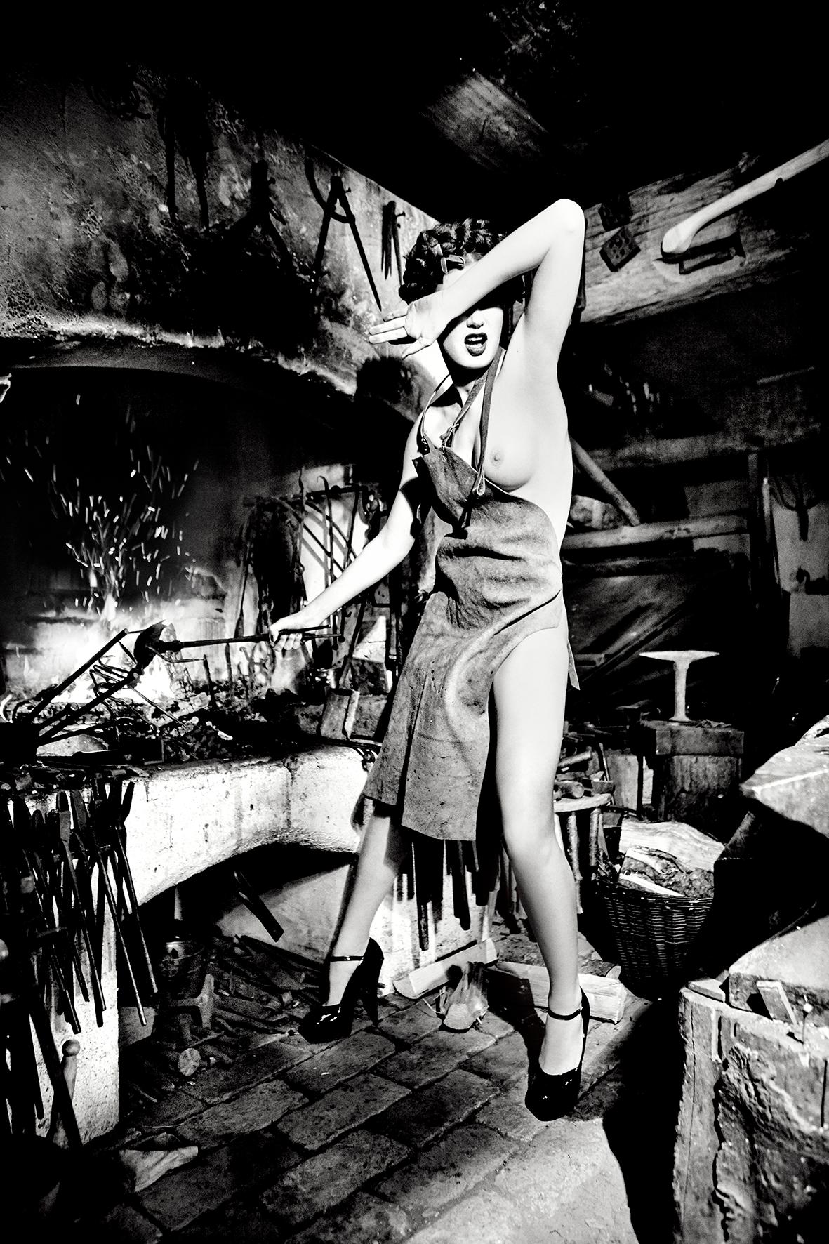 Ellen von Unwerth Nude Photograph - Fired Up from Heimat - Nude Model in Apron working, fine art photography, 2015
