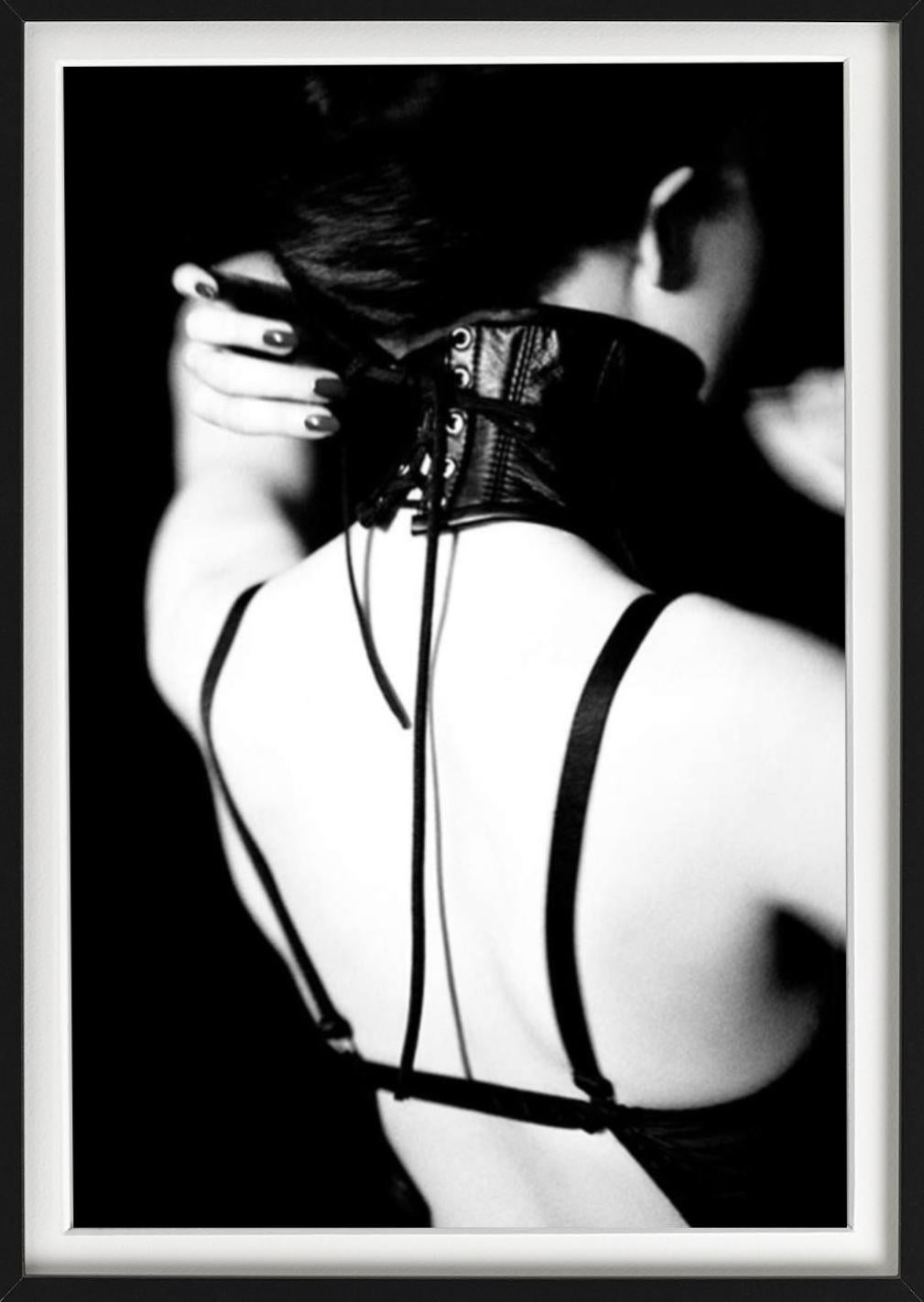 Halskrause - model in black lingerie and choker, fine art photography, 2010 For Sale 2