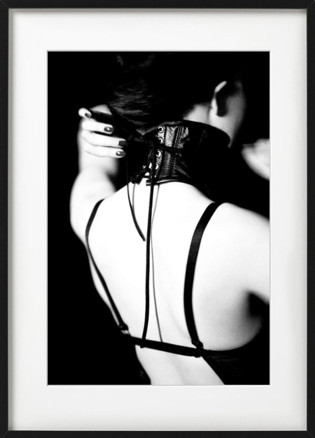 Halskrause - model in black lingerie and choker, fine art photography, 2010 For Sale 3