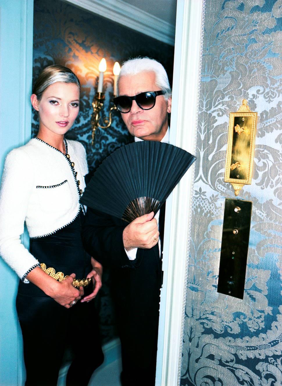 Ellen von Unwerth - Kate Moss in Chanel and Karl Lagerfeld - supermodel and  star designer portrait For Sale at 1stDibs