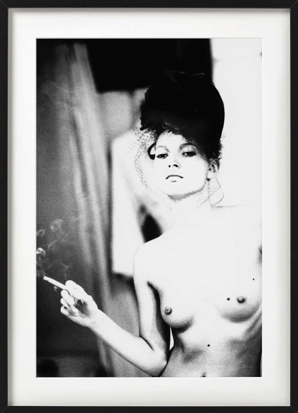 Kate Moss Smoking - b&w nude portrait of supermodel, fine art photography, 1996 For Sale 1