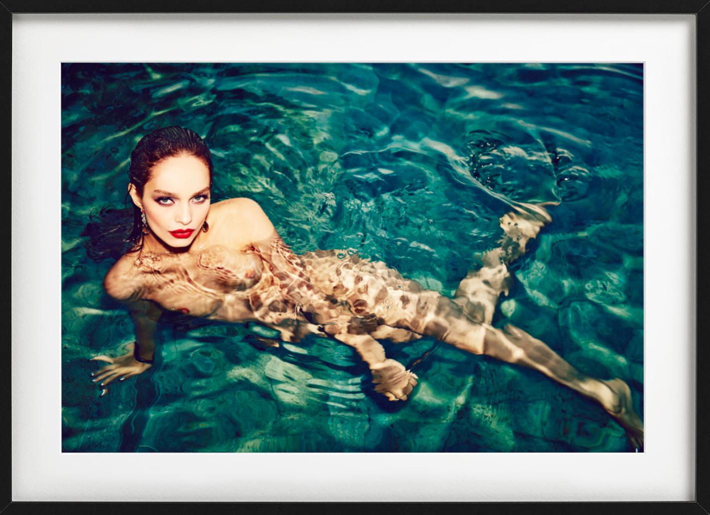 Luma Grothe for Vogue Brasil - nude model swimming underwater in blue sea - Photograph by Ellen von Unwerth