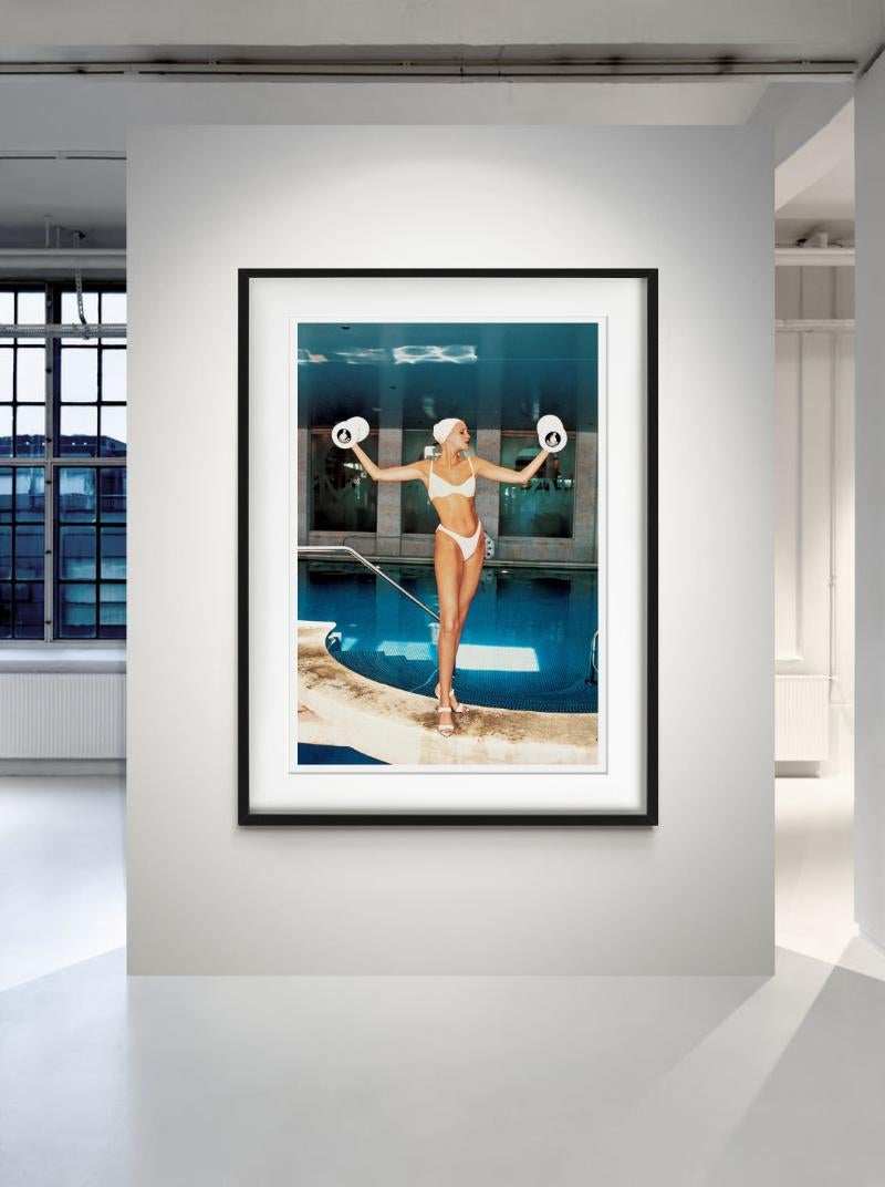 Luxury Gym, Nadja Auermann, Miami, Fine Art Photography, 1994 - Blue Black and White Photograph by Ellen von Unwerth