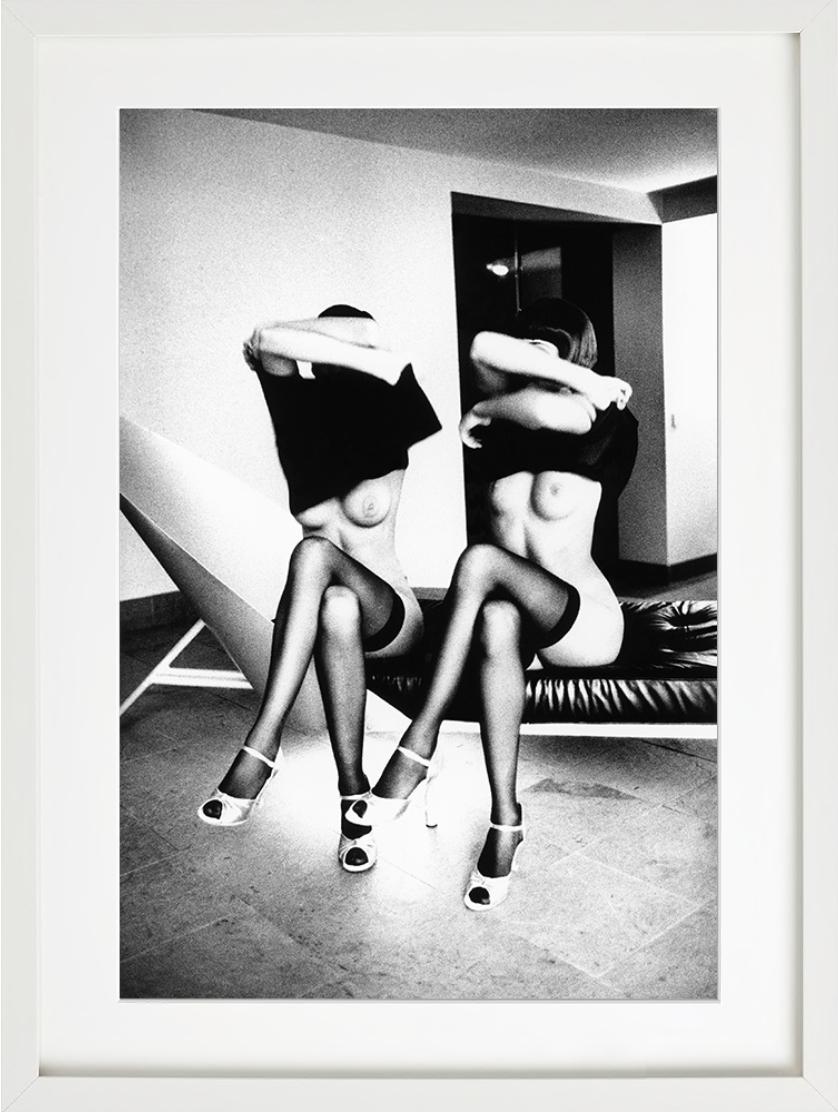 Nudes at Royalton - two Models undressing, fine art photography, 1992 - Gray Black and White Photograph by Ellen von Unwerth