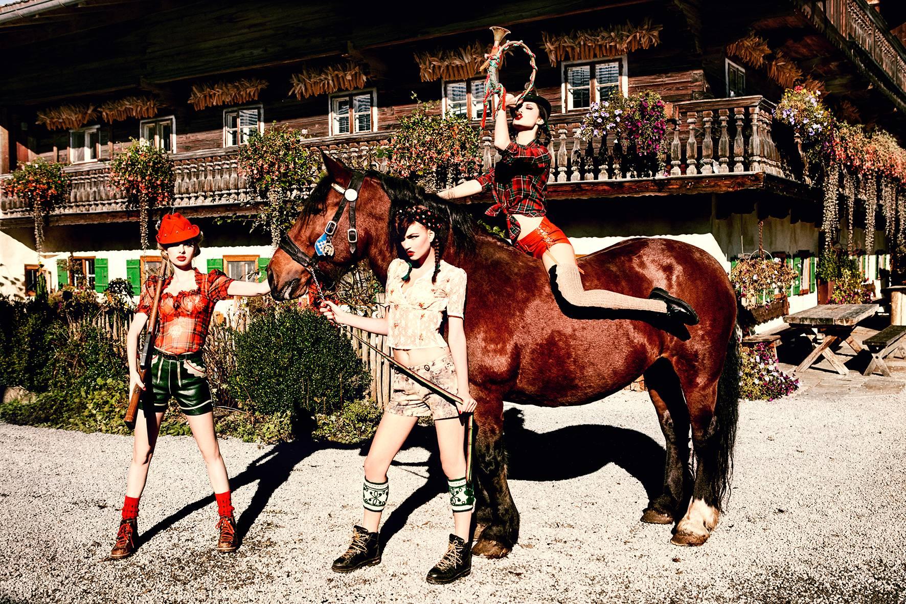 Ellen von Unwerth Color Photograph - On the Horse - from the Heimat series