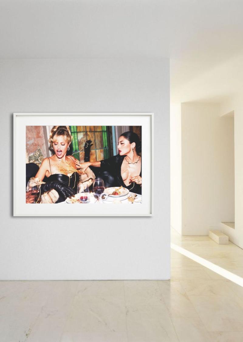 Pasta Fight- Diner with the mob wives, Fine Art Photography, 2023 - Black Figurative Photograph by Ellen von Unwerth