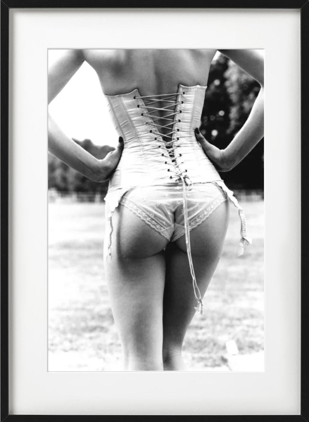 'Revenge White' - seminude with white corset, fine art photography, 2002 - Gray Black and White Photograph by Ellen von Unwerth