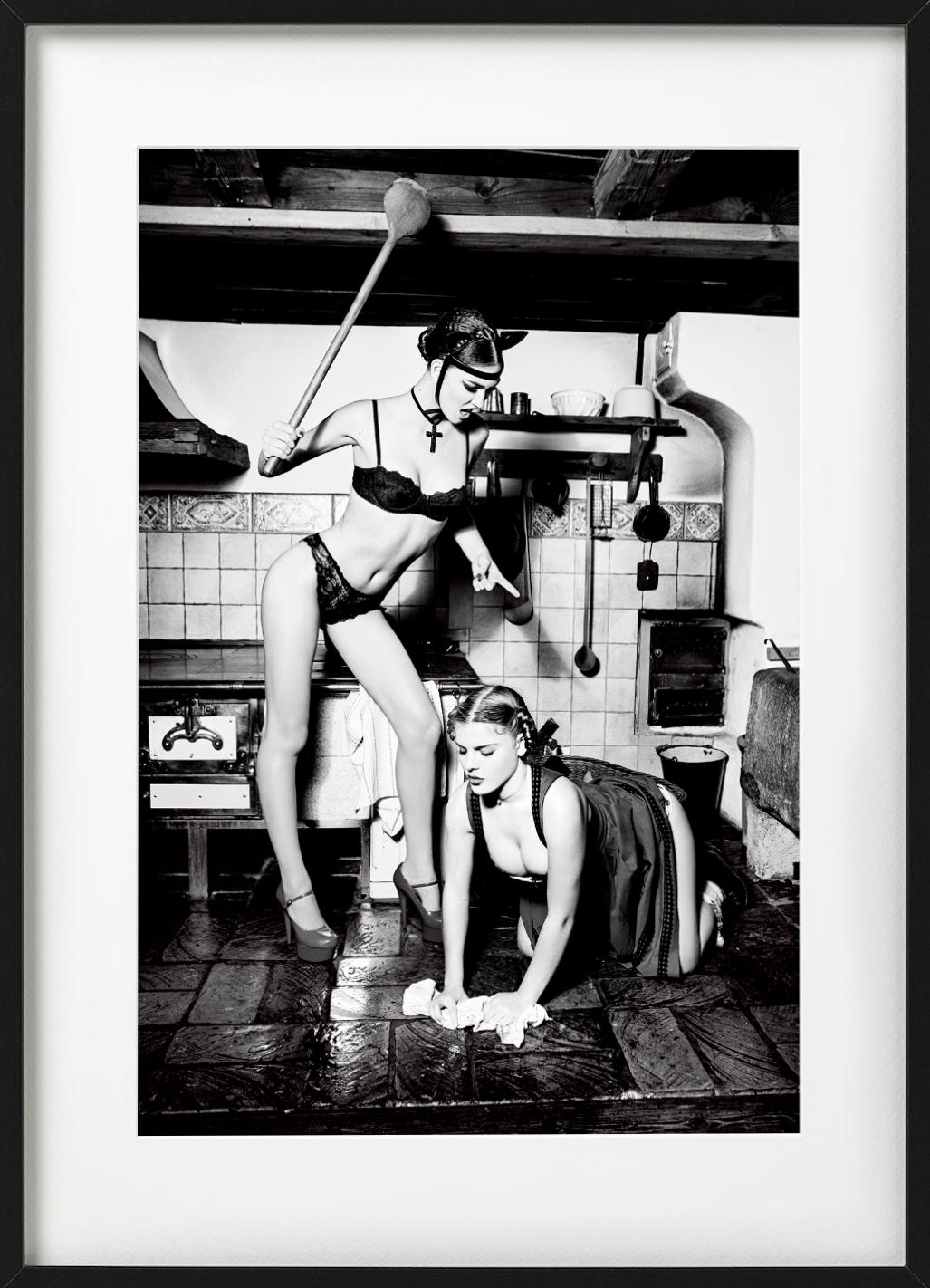 The Spill - Models in a kitchen cleaning the floor, fine art photography, 2015 For Sale 2
