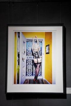 Untitled - colorful portrait of a model from behind wearing a corset