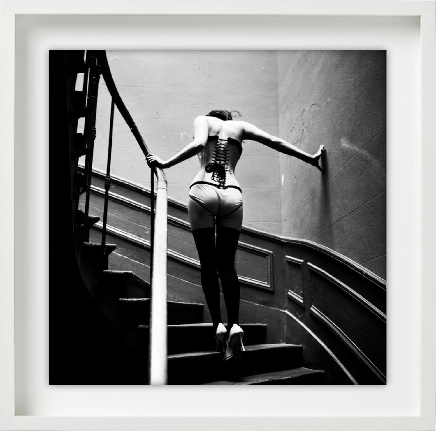 Upstairs, Paris - Model in Lingerie walking up Stairs, fine art photography 1996 For Sale 1