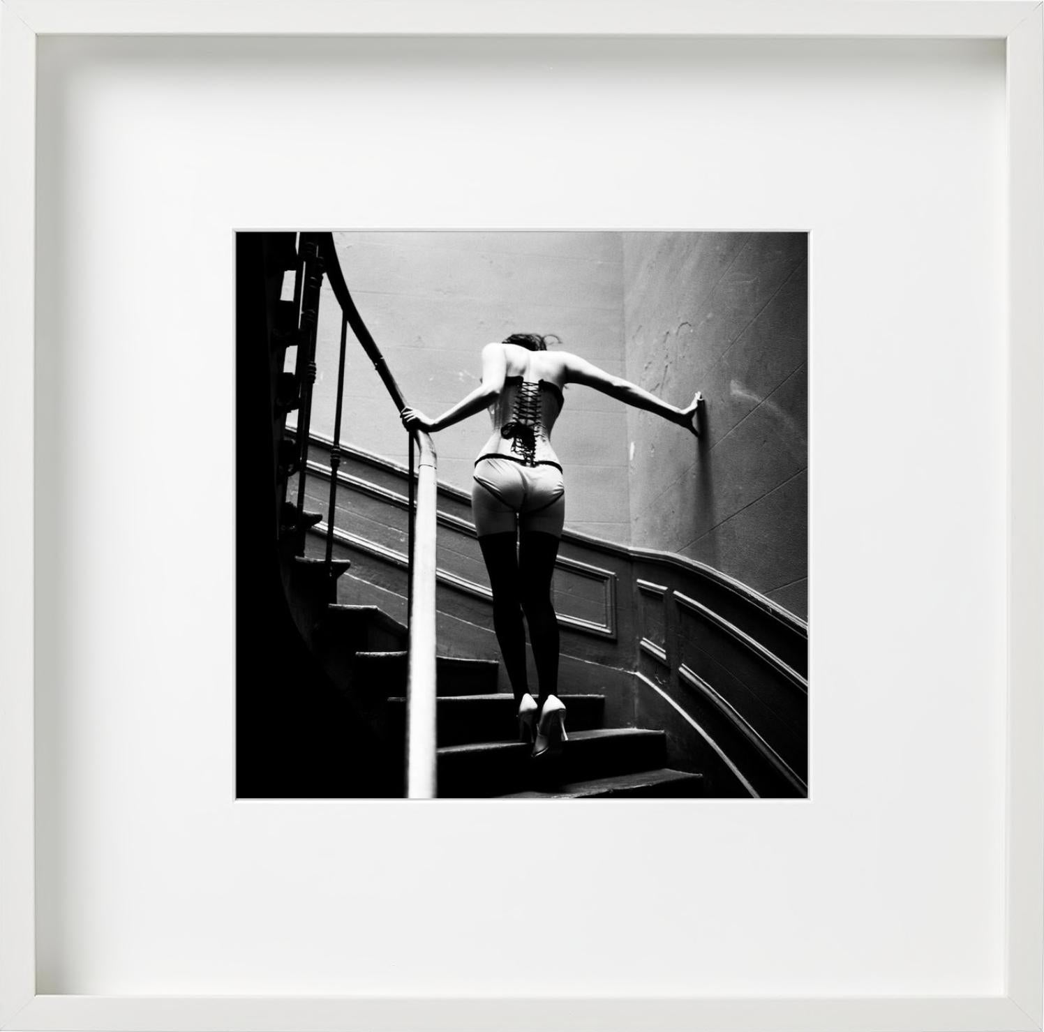 Upstairs, Paris - Model in Lingerie walking up Stairs, fine art photography 1996 For Sale 2