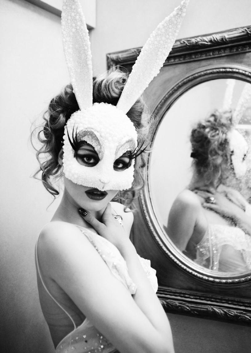 White Bunny II - model looking in the mirror