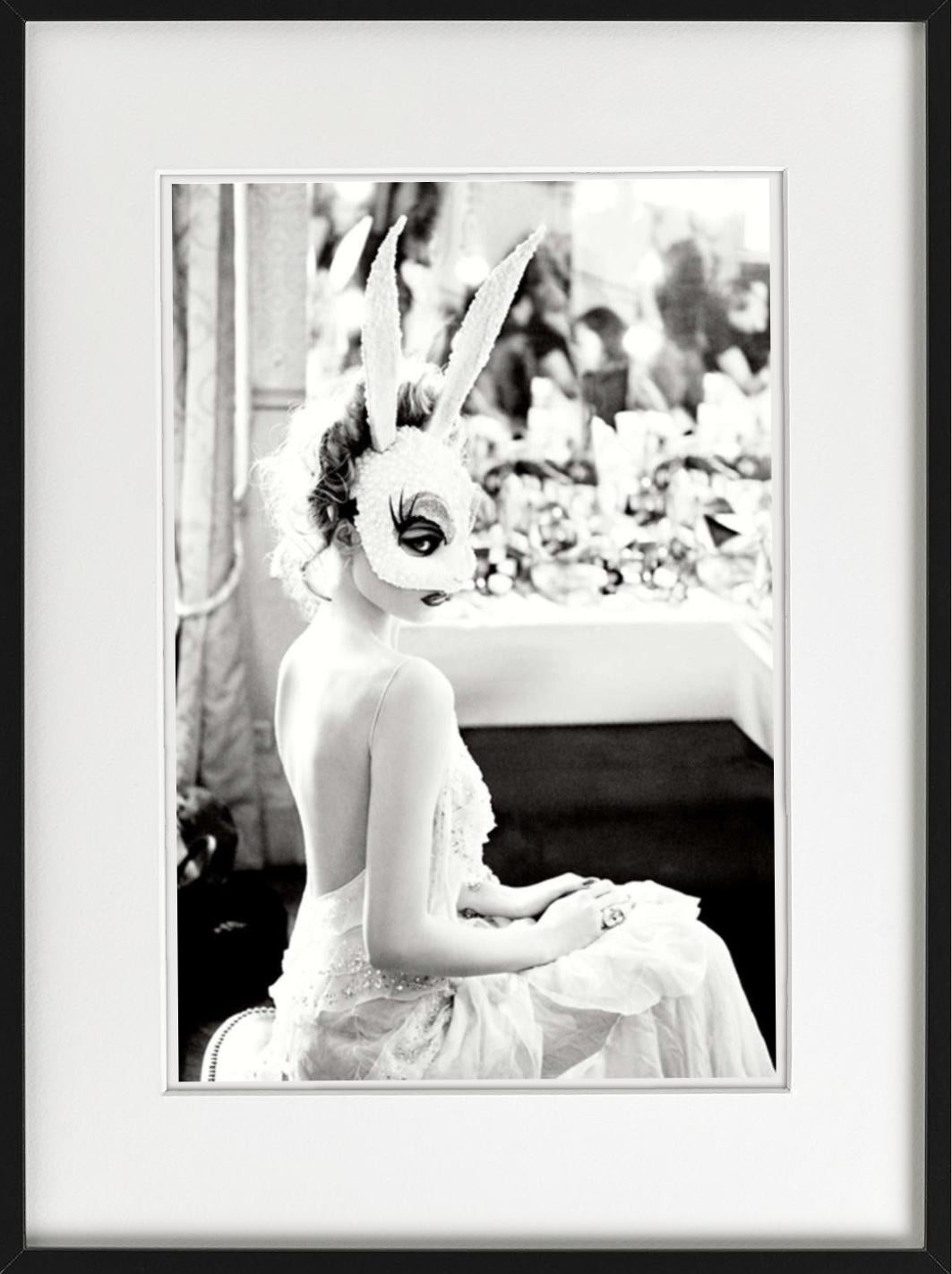 White Bunny - Model with crystalised bunny Mask, b&w fine art photography, 2012 - Photograph by Ellen von Unwerth