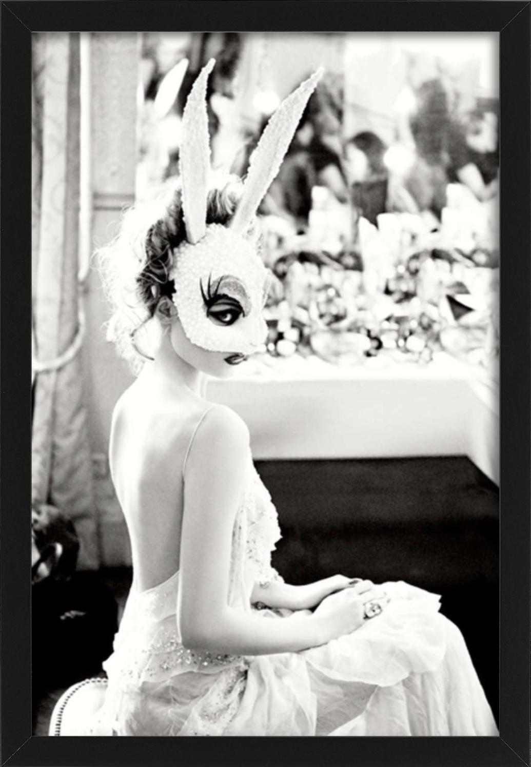 White Bunny - Model with crystalised bunny Mask, b&w fine art photography, 2012 - Contemporary Photograph by Ellen von Unwerth